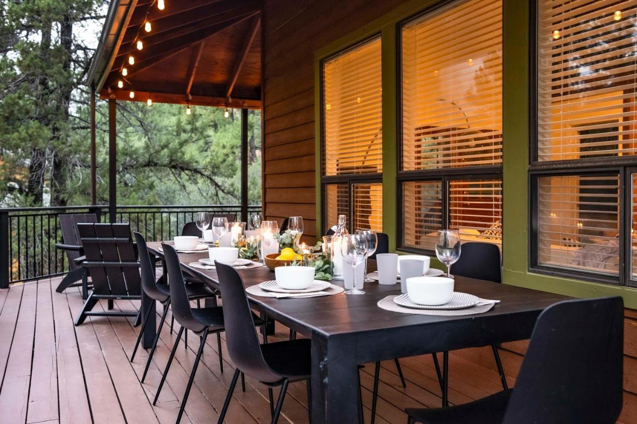 Modern Pine Cabin With Wraparound Deck And Forest View Exterior photo