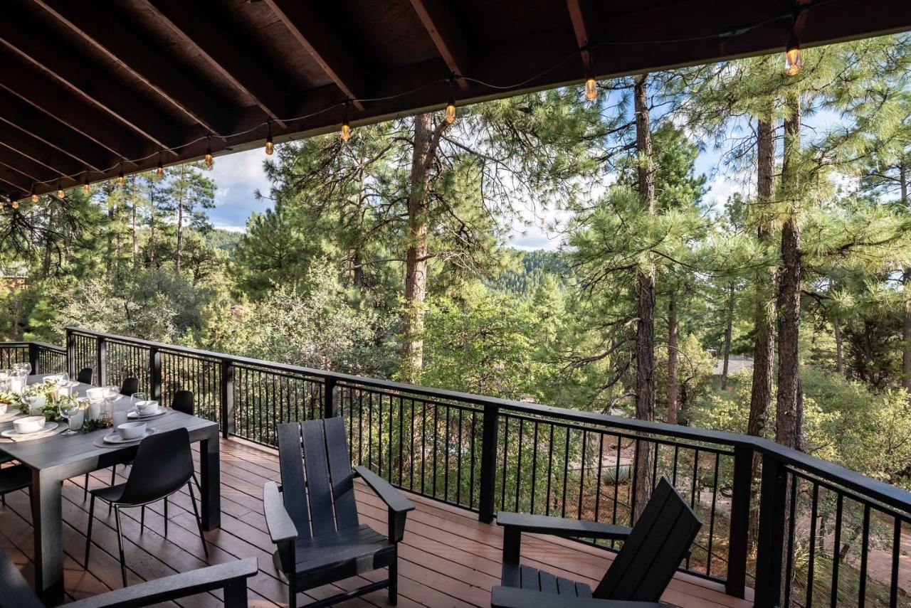 Modern Pine Cabin With Wraparound Deck And Forest View Exterior photo