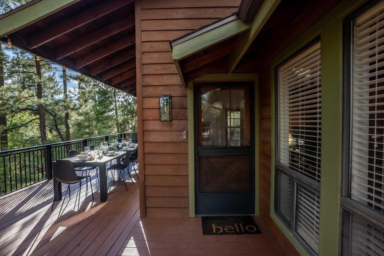 Modern Pine Cabin With Wraparound Deck And Forest View Exterior photo