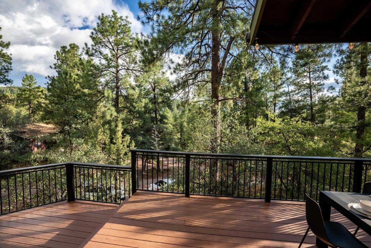 Modern Pine Cabin With Wraparound Deck And Forest View Exterior photo