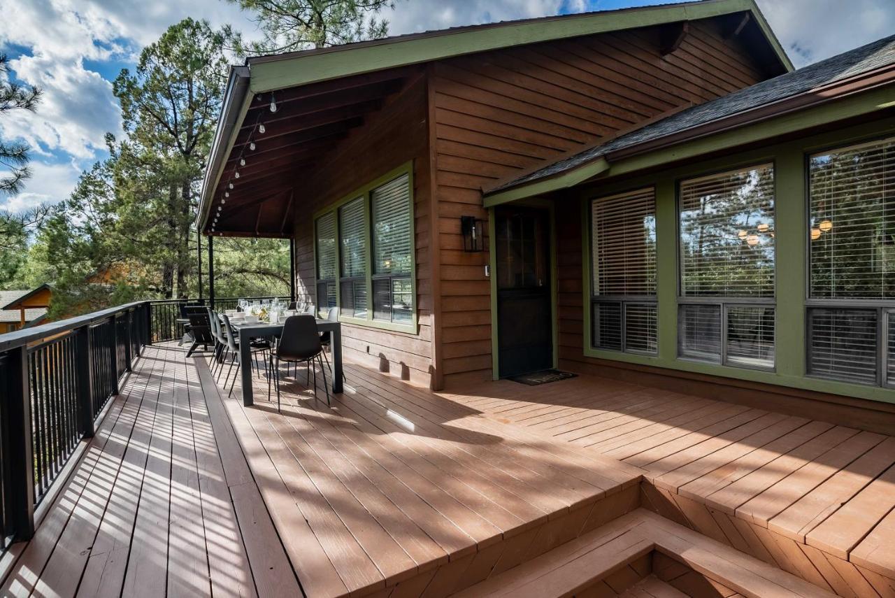 Modern Pine Cabin With Wraparound Deck And Forest View Exterior photo