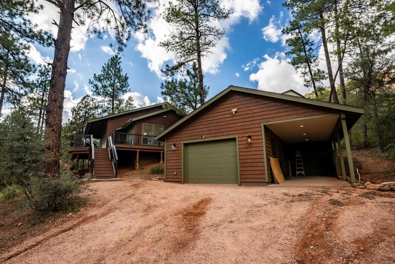 Modern Pine Cabin With Wraparound Deck And Forest View Exterior photo