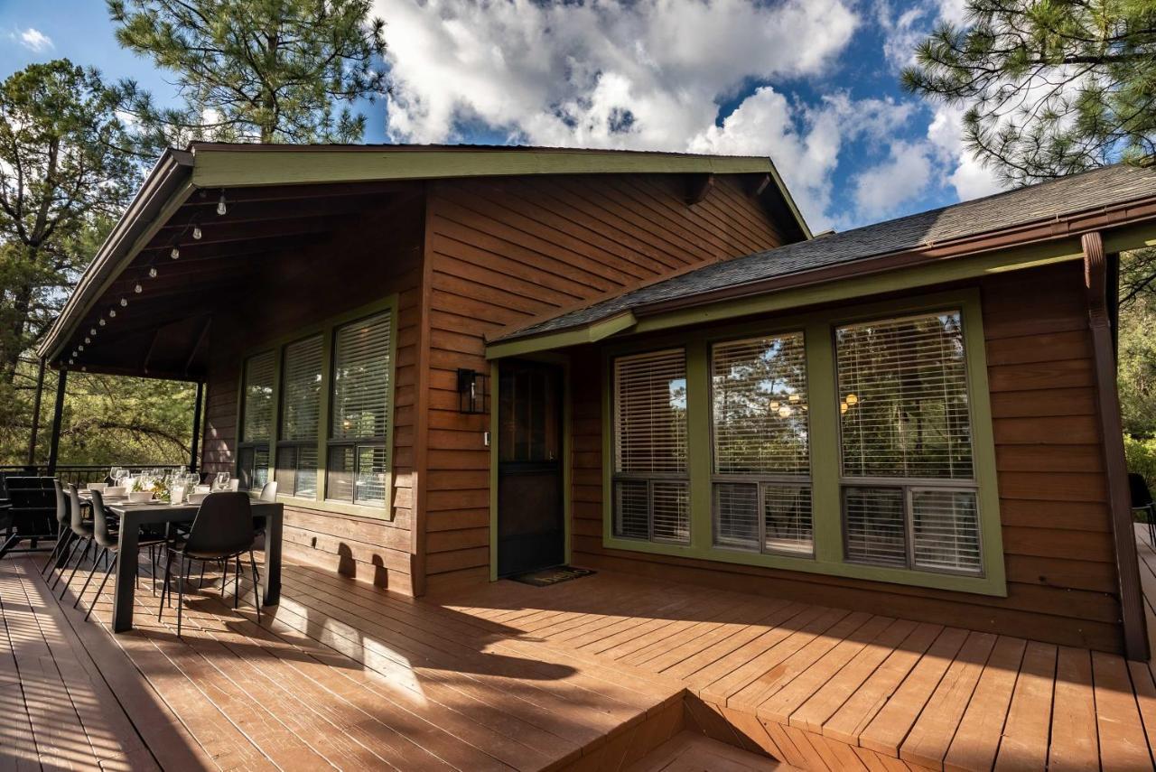 Modern Pine Cabin With Wraparound Deck And Forest View Exterior photo