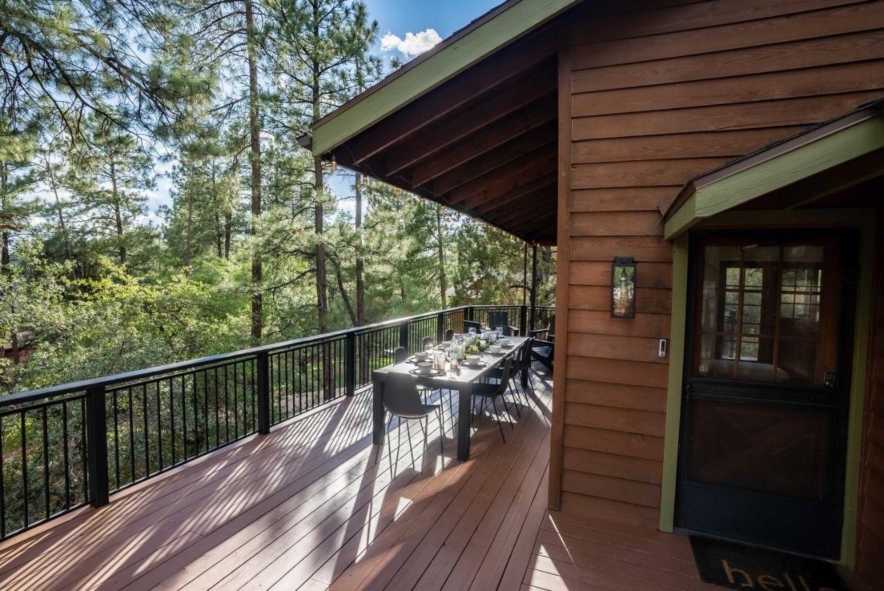 Modern Pine Cabin With Wraparound Deck And Forest View Exterior photo